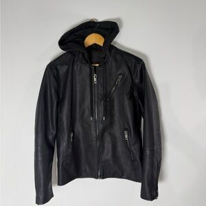 Blank NYC Black Faux Leather Jacket with Detach Hood Women’s Small EUC!!